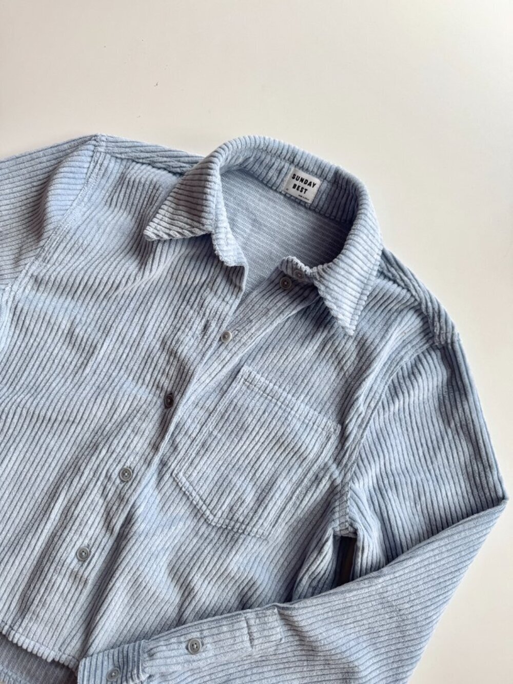 Aritzia SUNDAY BEST Dune Blue Cotton Corduroy Cropped Button Down Shirt, Size XS - Picture 6 of 11